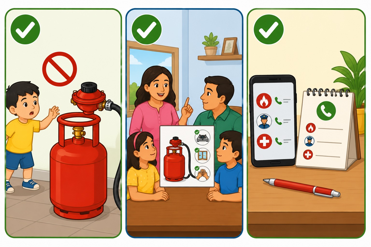 Family learning LPG safety and keeping emergency contacts ready
